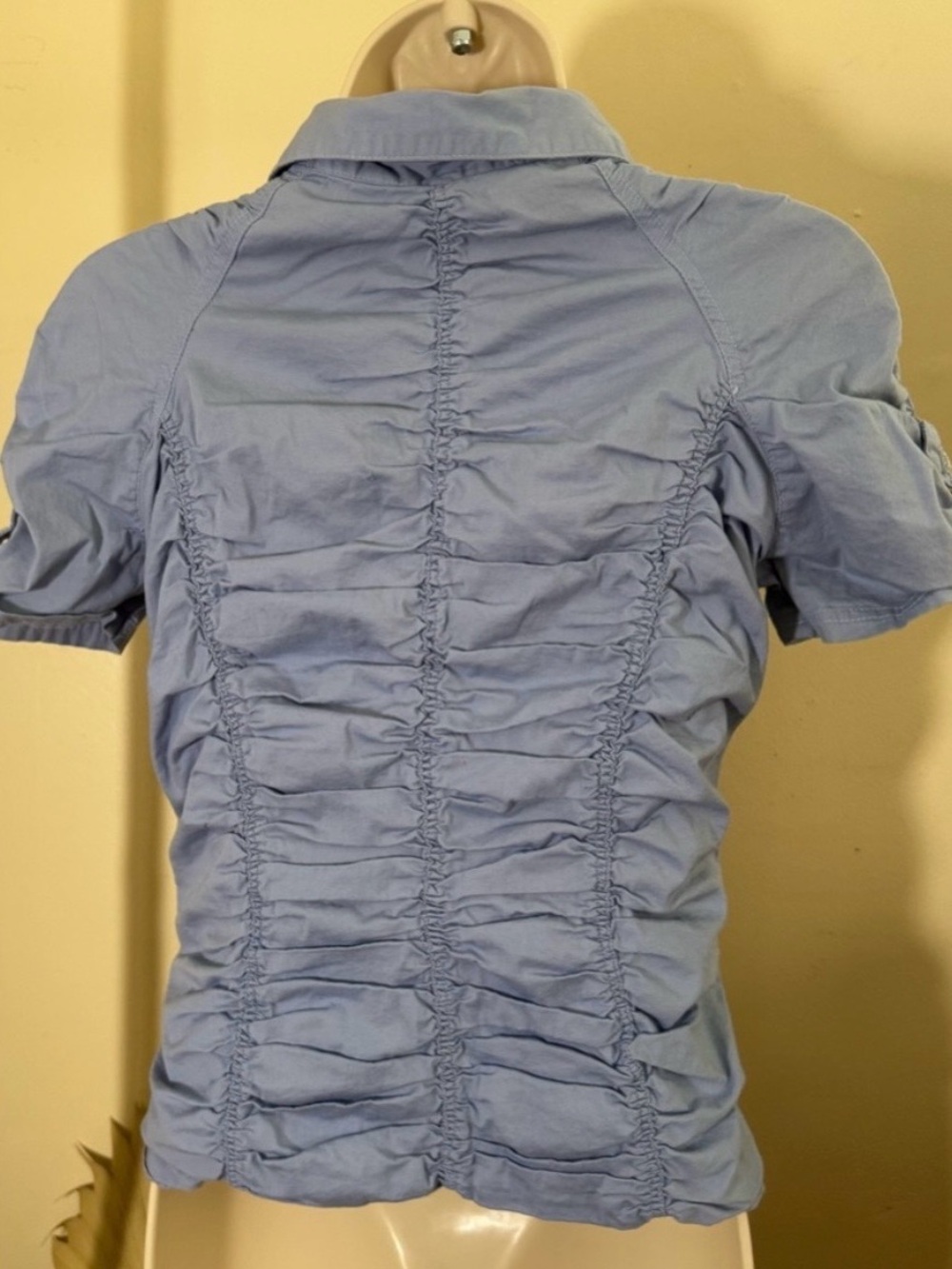 Light Blue Ruched Button-Up Blouse - Picture 3 of 3